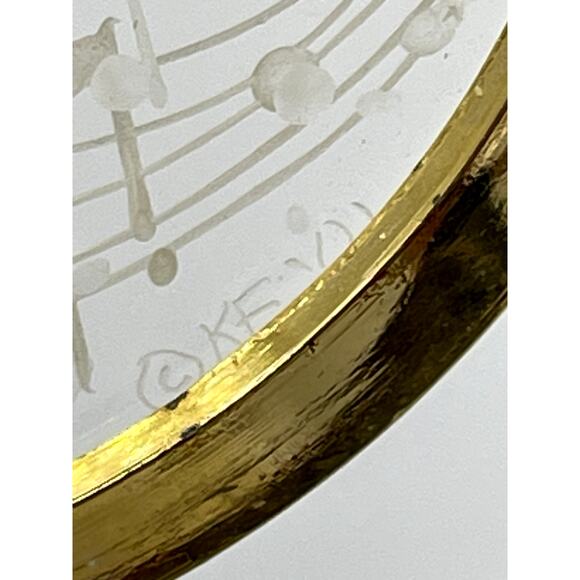 Frosted Crystal Gold Trimmed Hinged Dresser Trinket Box Musical Notes Signed KF - Picture 11 of 13